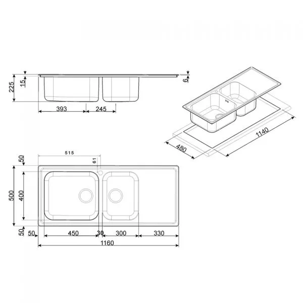 عمق لگن سینک